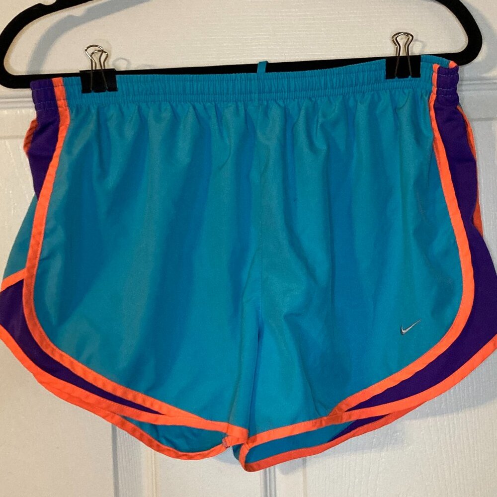 Nike Dri-FIT Women's Turquoise and Purple Brief Lined Running Shorts - Size L